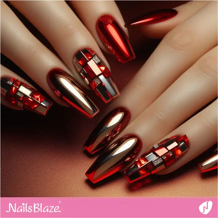 3D Nails Red Foil Design | Foil Nails - NB4132